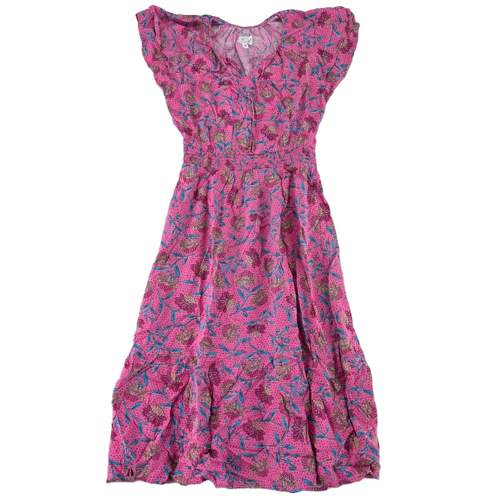 Destination 365 Printed Short Sleeve Midi Dress Small Pink Floral